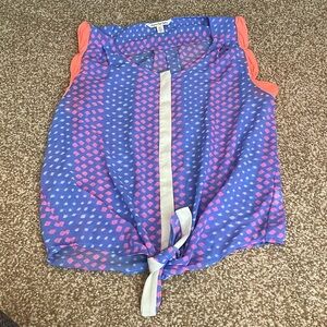 American Eagle Neon Watercolor Sleeveless Button Down Blouse